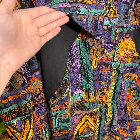 Vtg Roper Western Shirt Abstract Geometric Southwest Button Up L | Dark Autumn - Picture 7 of 11